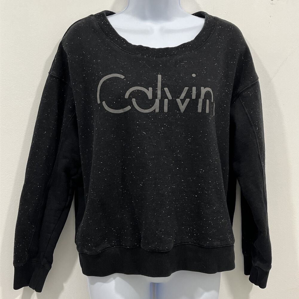 Calvin Klein Speckled Pullover Sweatshirt • Black Fleece‑Lined • Women’s S